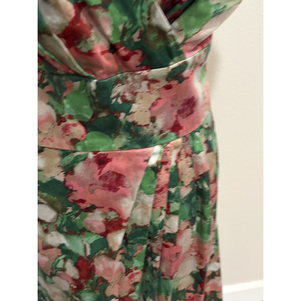 Talbots Cotton Sun Dress~12~ Watercolor Floral Fitted Belted V Nk Cap Sl Cottage - Picture 7 of 16
